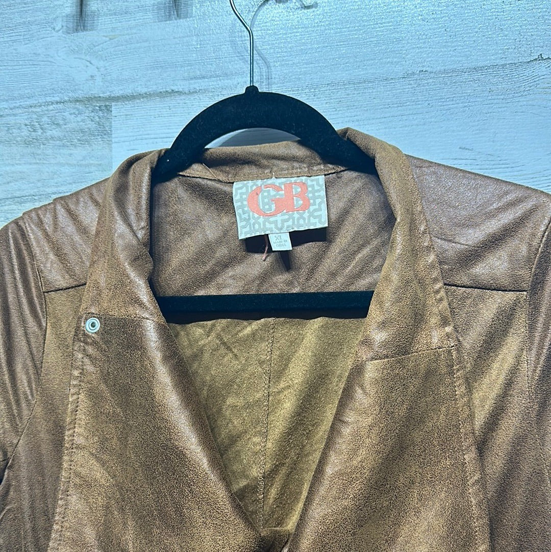 GB Moto Jacket Women XL Brown Faux Suede Draped Asymmetric EUC1