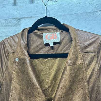 GB Moto Jacket Women XL Brown Faux Suede Draped Asymmetric EUC1