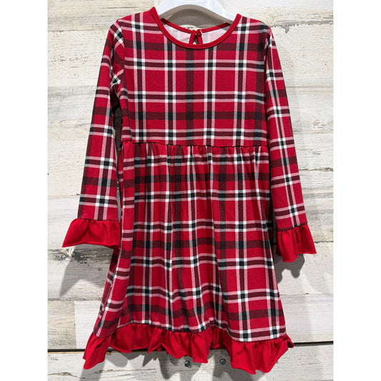 Planet Cotton Dress Girls 6 Red Plaid Ruffle Holiday Classic EUC0