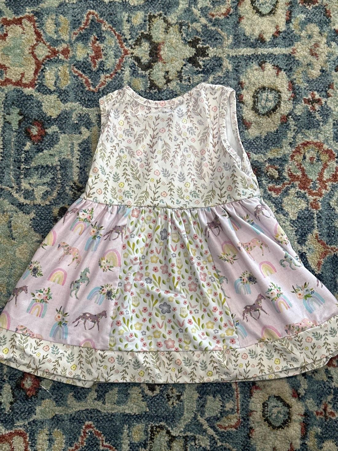 Little BOE Sleeveless Dress Girls 3T Pink Unicorn Rainbow Floral EUC2