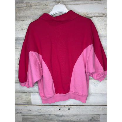 Pilcro Polo Sweatshirt Women Small Pink Colorblock Retro Sporty EUC1