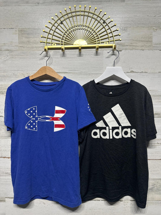 Under Armour Adidas T-Shirt Boys Medium Blue Black Graphic Logo Bundle GUC0