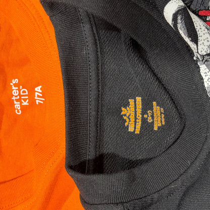 Carter's Halloween Tops Boys S 6-7 Orange Black Skeleton Pumpkin Spooky EUC4
