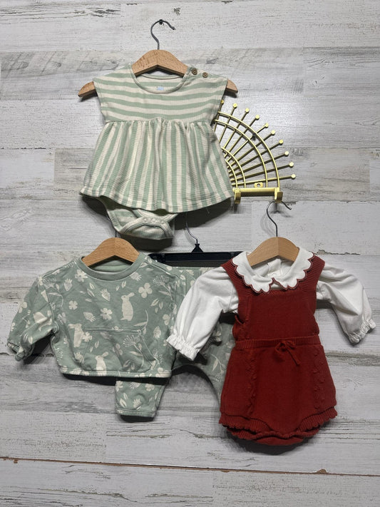 Cat & Jack Baby Outfits Girls 0-3M Green Red Floral Striped Knit EUC0