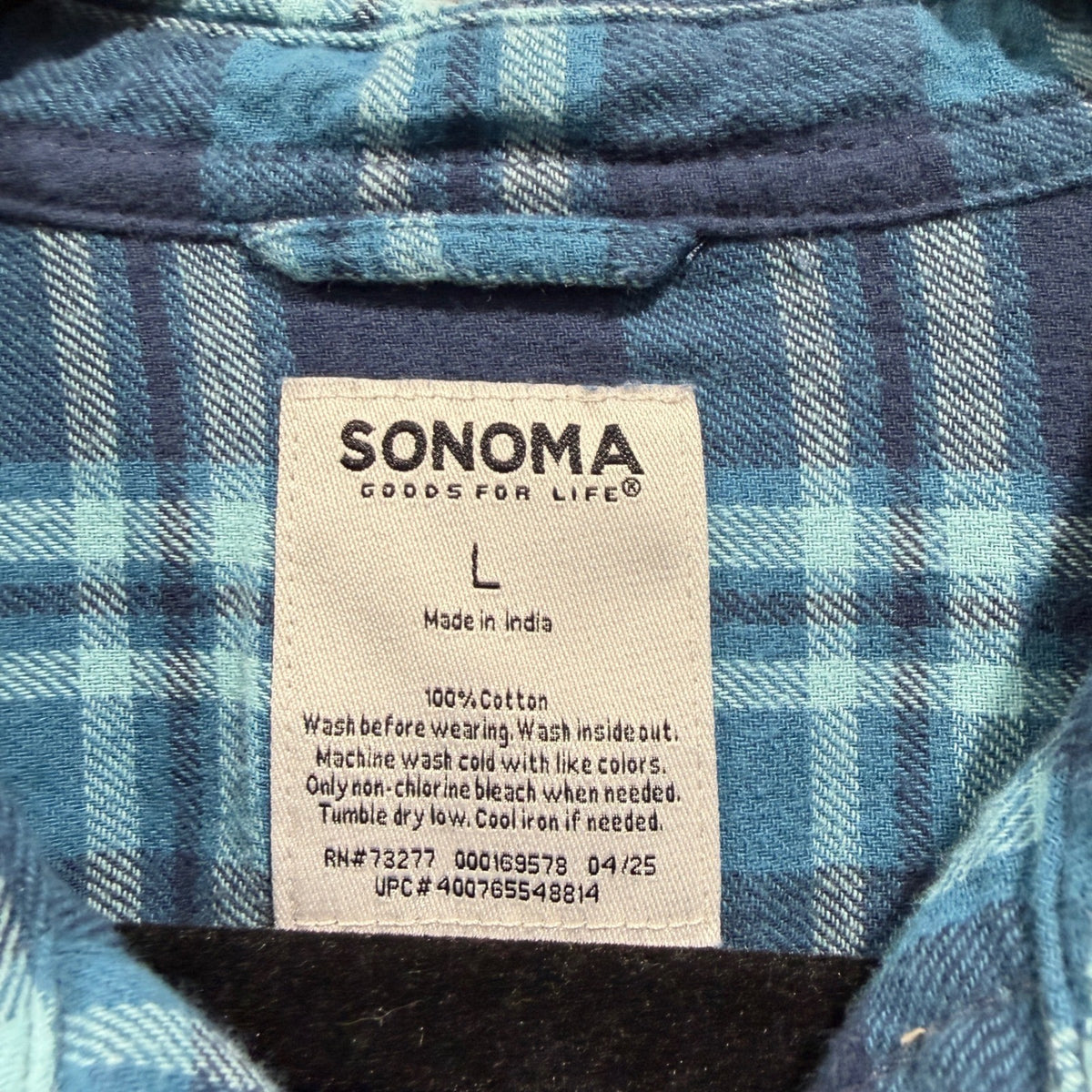 Sonoma Flannel Shirt Boys L Blue Plaid Button Down Fall Winter EUC2