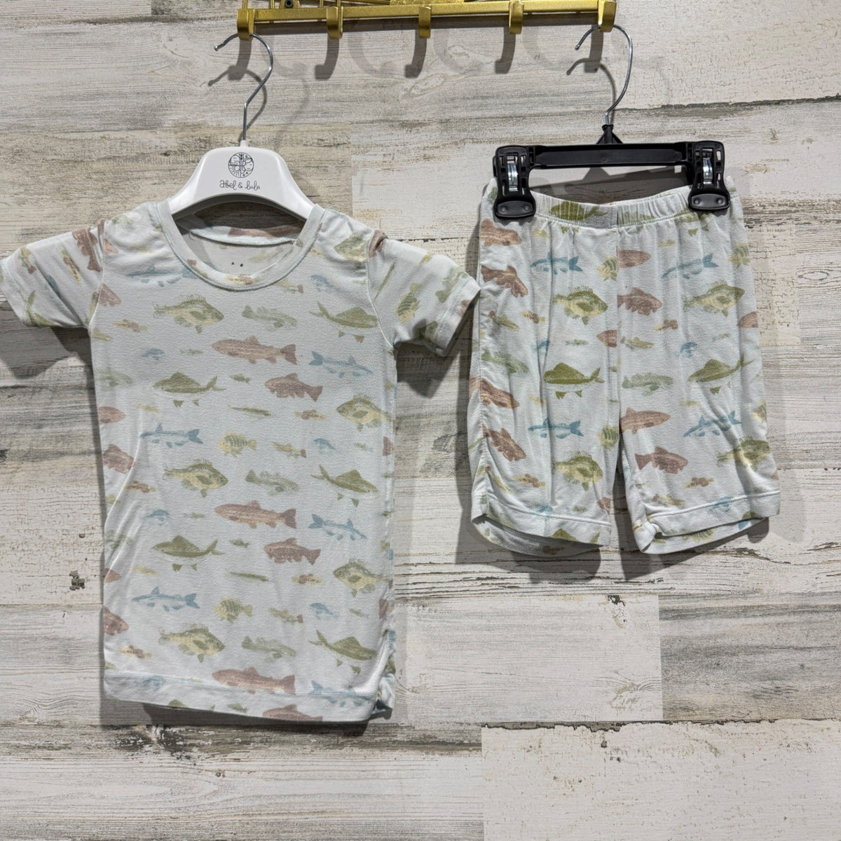 Angel Dear Fish Bamboo Pajama Set Boys 5 Blue Viscose Spandex Flawed*0