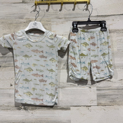 Angel Dear Fish Bamboo Pajama Set Boys 5 Blue Viscose Spandex Flawed*0