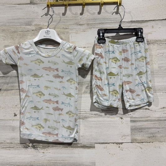 Angel Dear Fish Bamboo Pajama Set Boys 5 Blue Viscose Spandex Flawed*0