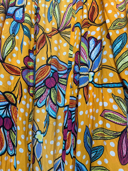 Tabitha Brown Floral Polka Dot Maxi Dress Womens XS Orange Ruffle Boho EUC1