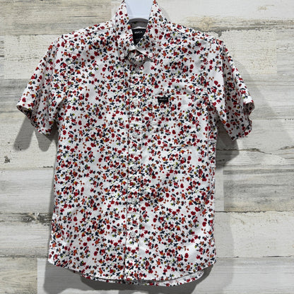 RVCA Floral Button Down Shirt Boys Small White Cotton Blend Casual Summer EUC0