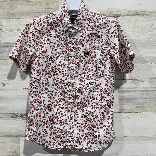 RVCA Floral Button Down Shirt Boys Small White Cotton Blend Casual Summer EUC0