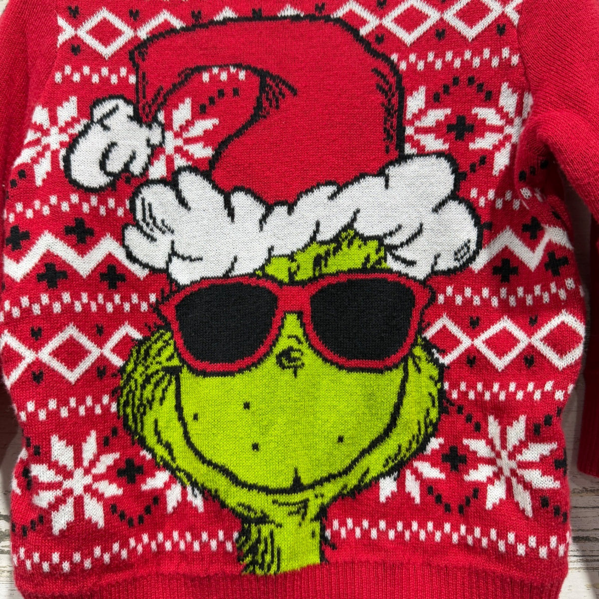 Dr Seuss The Grinch Sweater Kids 18M Red Fair Isle Holiday Feeling Grinchy EUC1