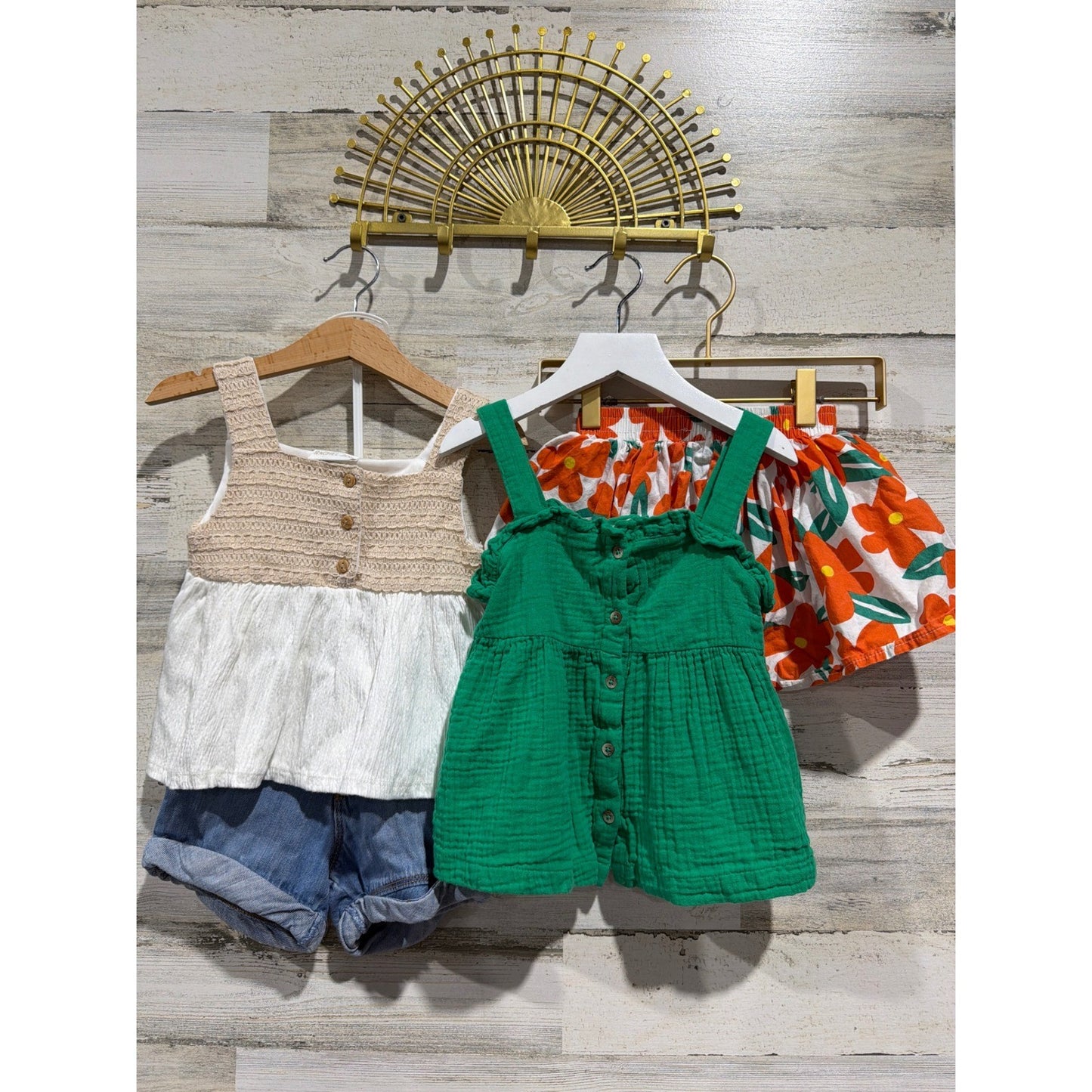 Cat & Jack Rachel Zoe Girls 4T Green Orange Floral Summer Bundle Boho0