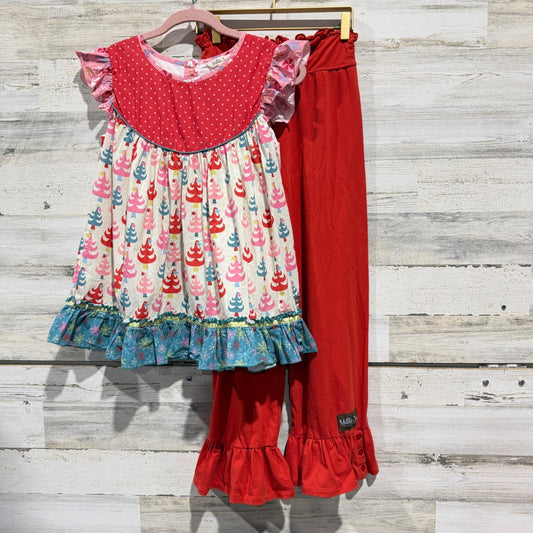 Matilda Jane Tunic Pants Set Girls 16Y Red Christmas Tree Ruffle Holiday EUC0