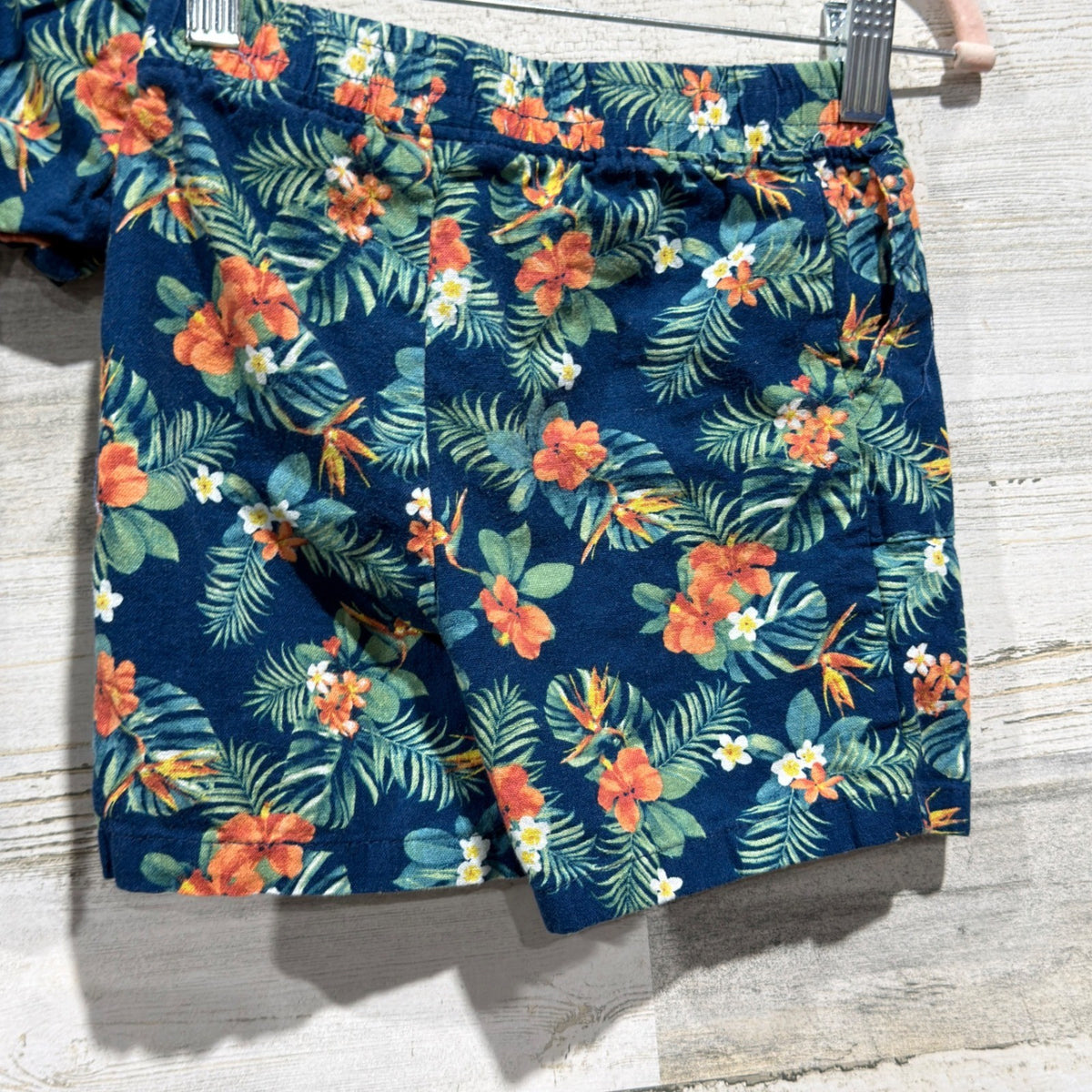 Ben Sherman 2 Piece Set Boys Size 5 Blue Floral Linen Blend Tropical Summer EUC5