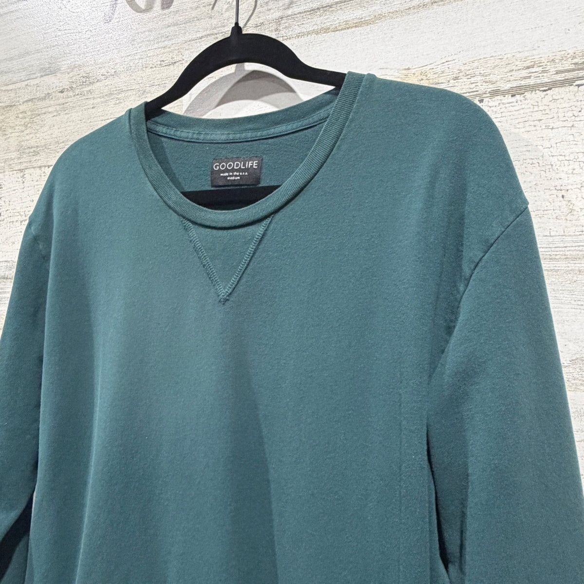 Goodlife Terry Crew Sweatshirt Mens Medium Green Cotton Spandex Made in USA EUC1