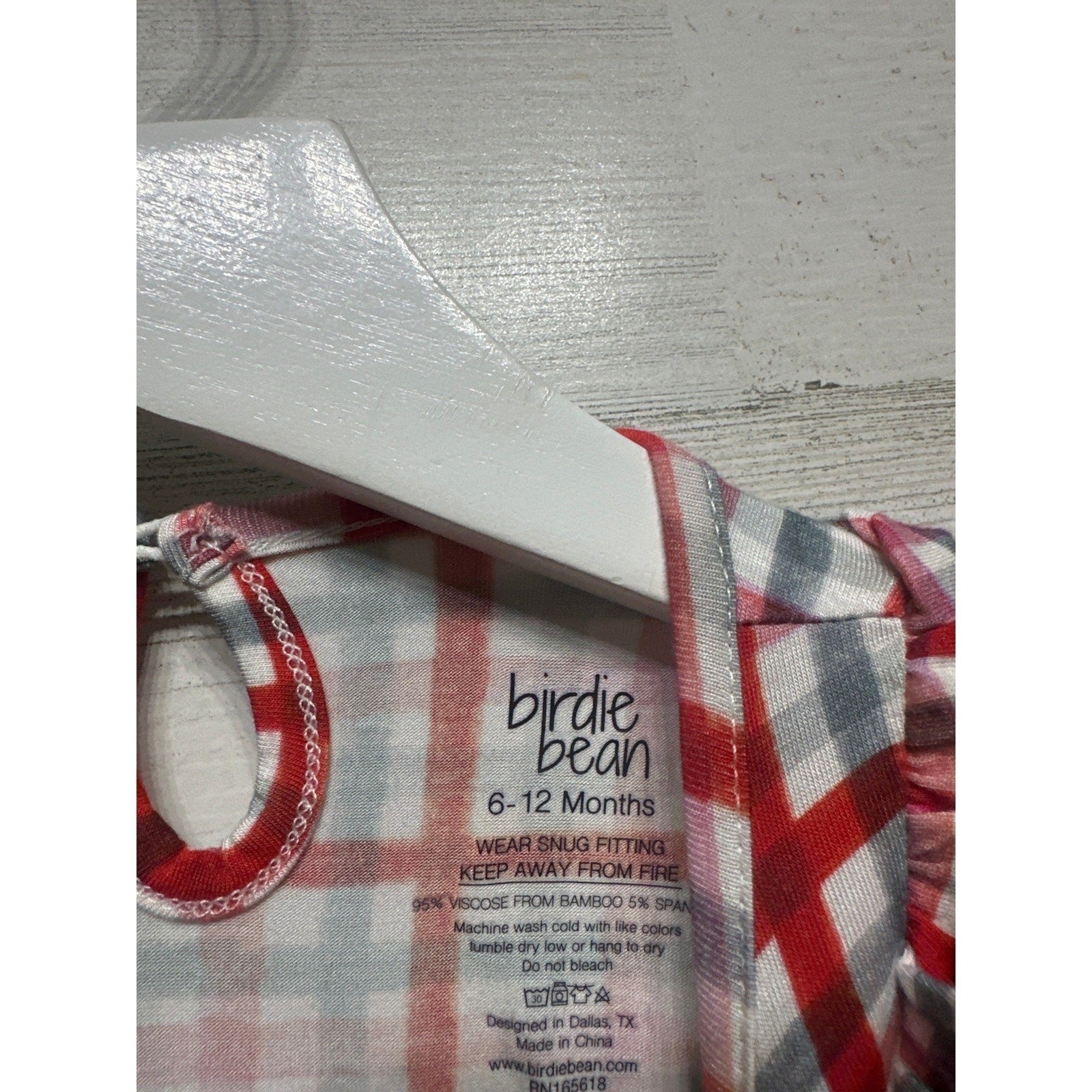 Birdie Bean Romper Girls 6-12M Red Plaid Ruffle Bamboo Viscose NWT1