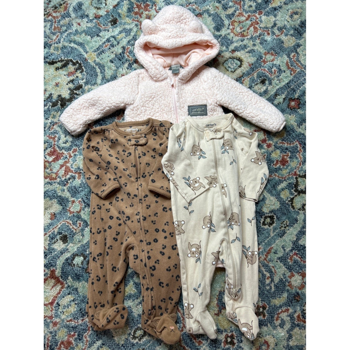 Carter's Eddie Bauer Jacket Sleepers Girls 3-6M Pink Brown Animal Print EUC0