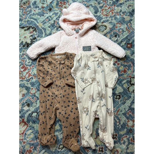 Carter's Eddie Bauer Jacket Sleepers Girls 3-6M Pink Brown Animal Print EUC0