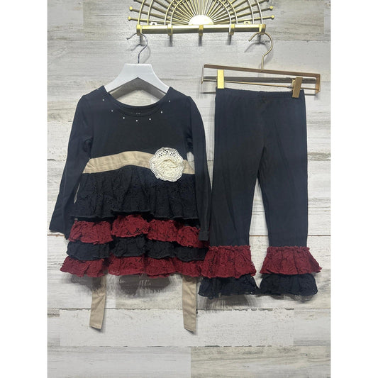 Mustard Pie Tunic Legging Set Girls 2T Black Burgundy Lace Ruffle NWOT0