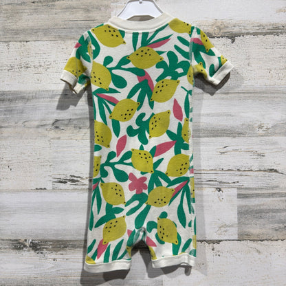 Hanna Andersson Lemon Romper Girls 18-24 mos White Yellow Organic Cotton EUC2