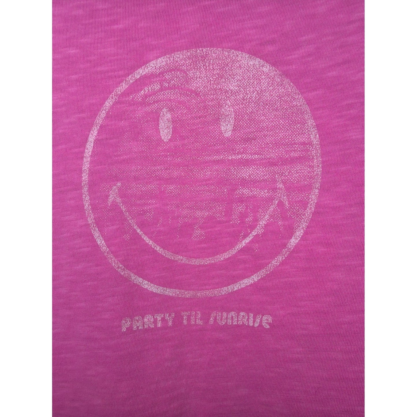 Aerie Graphic Crop Top Women Medium Pink Smiley Face Party Til Sunrise EUC1