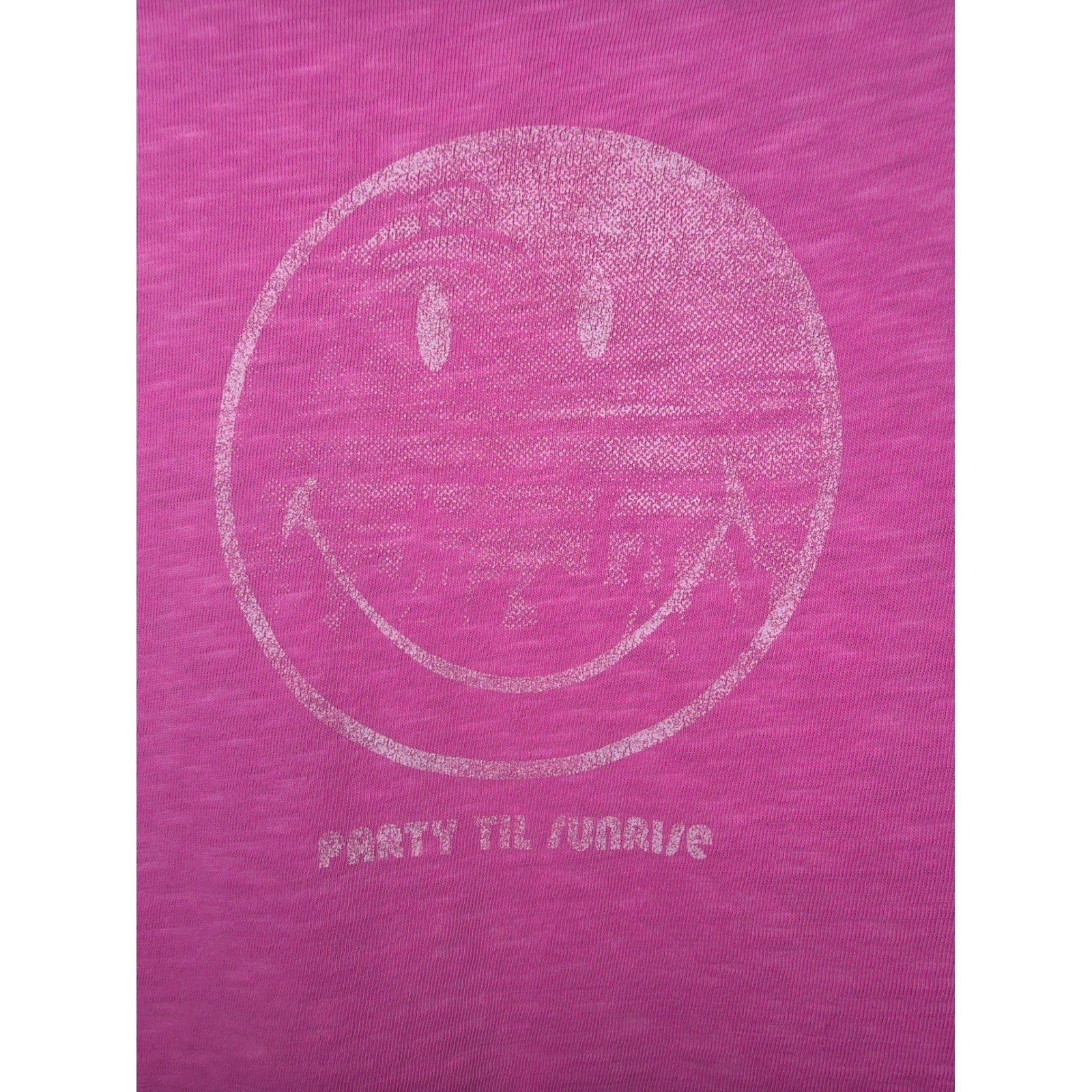 Aerie Graphic Crop Top Women Medium Pink Smiley Face Party Til Sunrise EUC1