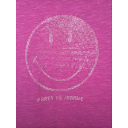 Aerie Graphic Crop Top Women Medium Pink Smiley Face Party Til Sunrise EUC1
