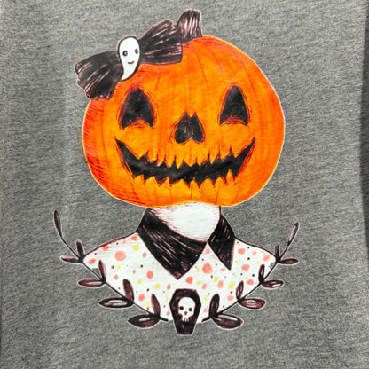 Half Moon Apparel Pumpkin Head Graphic Tee Kids 3T Gray Triblend Halloween2