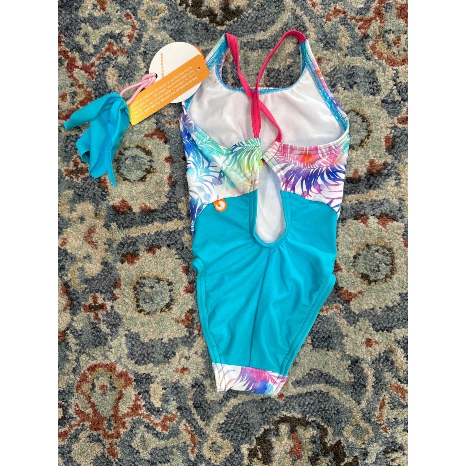 Escargot Swimsuit Girls 4 Multi Tropical Palm One Piece NWT2