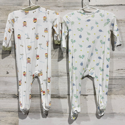 Milkberry Footed Sleepers Kids 3-6M White Paris Pickleball Bamboo Pajamas GUC*5
