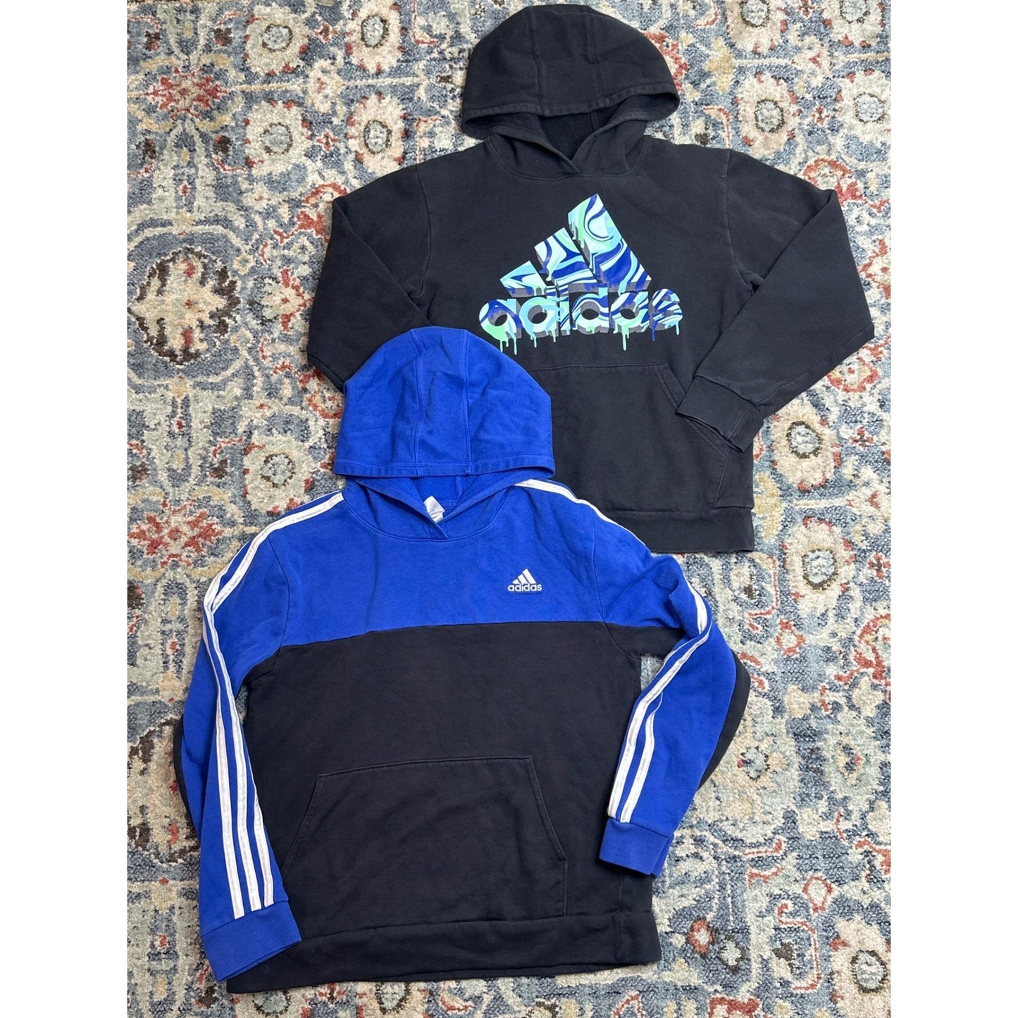 Adidas Hoodie Bundle Boys 14/16 Black Blue Marble Drip 3-Stripe0