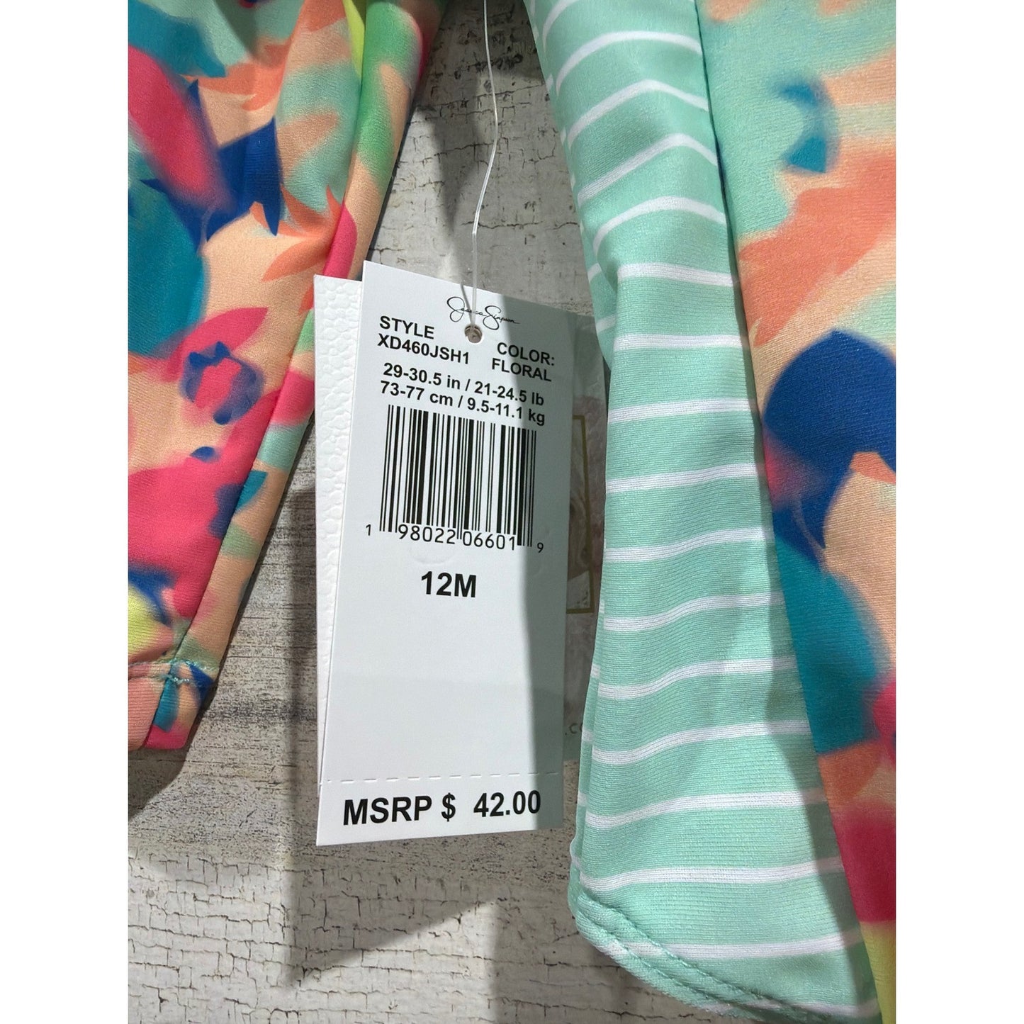 Jessica Simpson Rash Guard Girls 12M Mint Pink Floral Tropical Bundle4