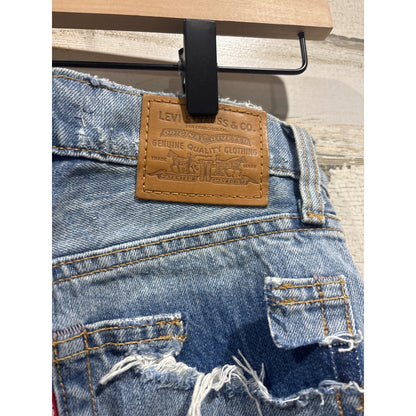 Levi's Wedgie Jean Shorts Women 25 Blue Distressed Denim High Rise EUC3