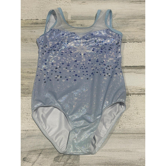 Leotard Girls 8/10 Blue Snowflake Glitter Shimmer EUC0