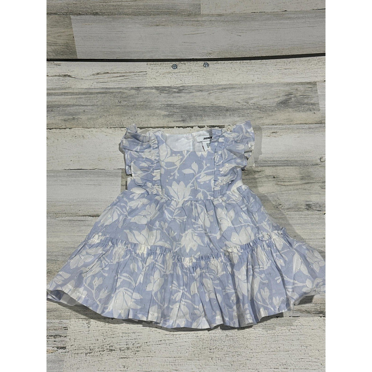 Jason Wu Floral Tiered Dress Girls 12M Blue Gold Shimmer Ruffle EUC0