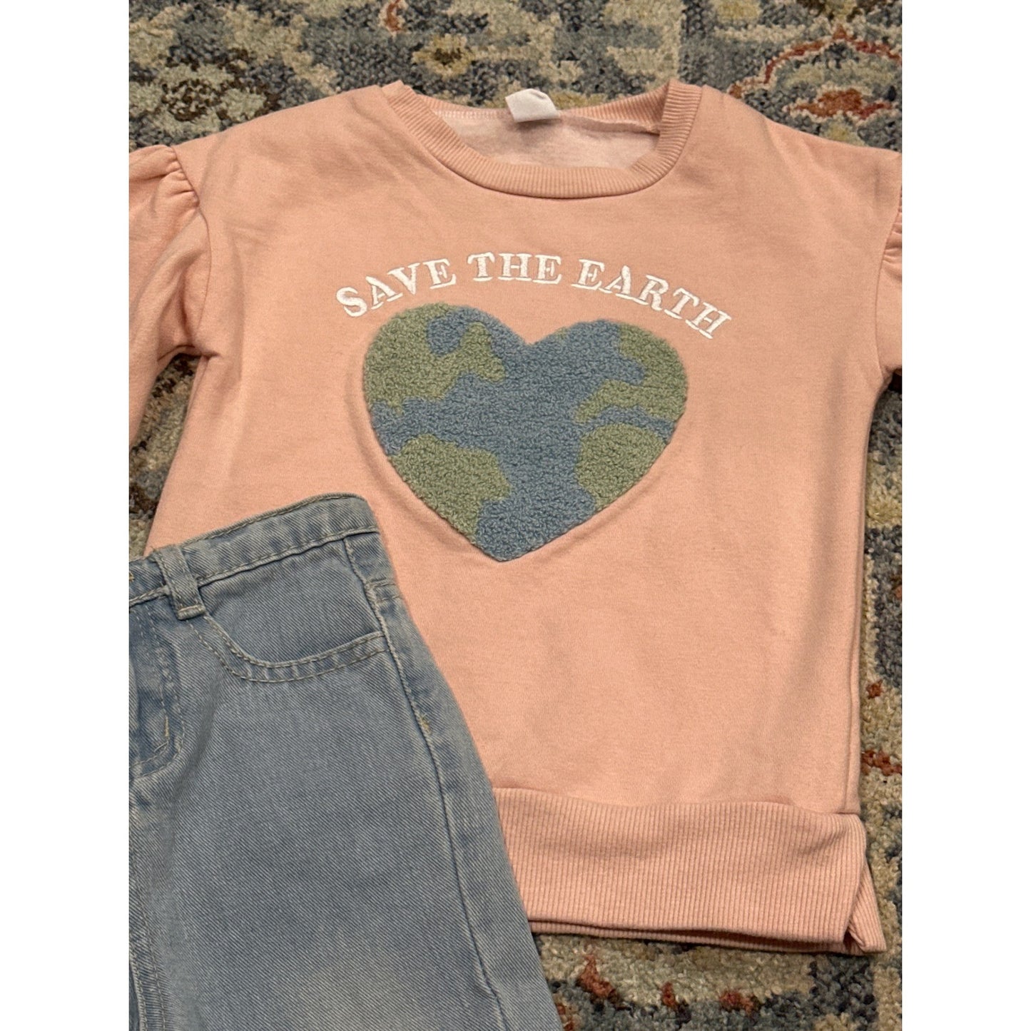 PL Kids Baileys Blossoms Girls 2T Pink Blue Earth Sweatshirt Distressed Jeans1