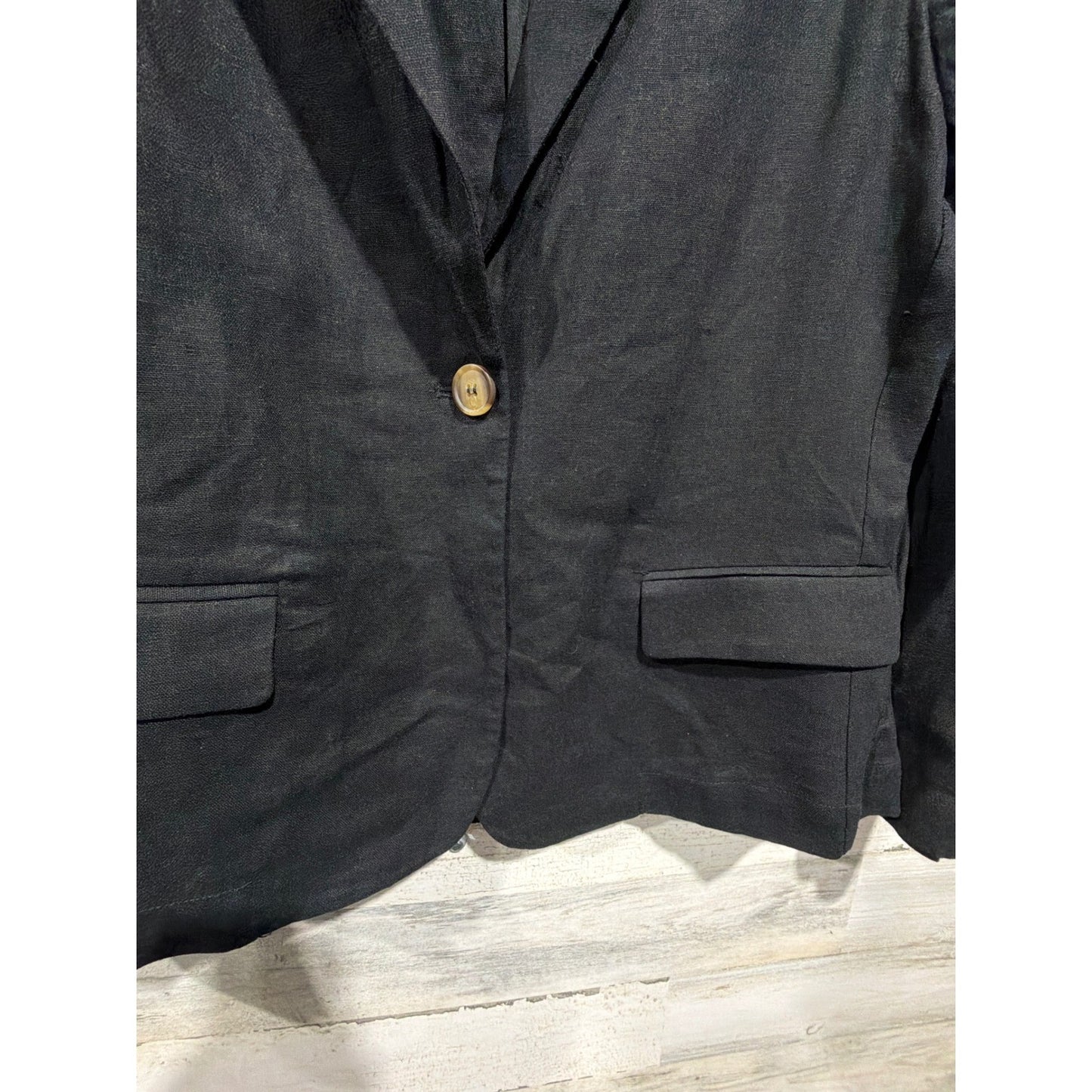 Love Tree Blazer Women Medium Black Linen Blend Single Button EUC2