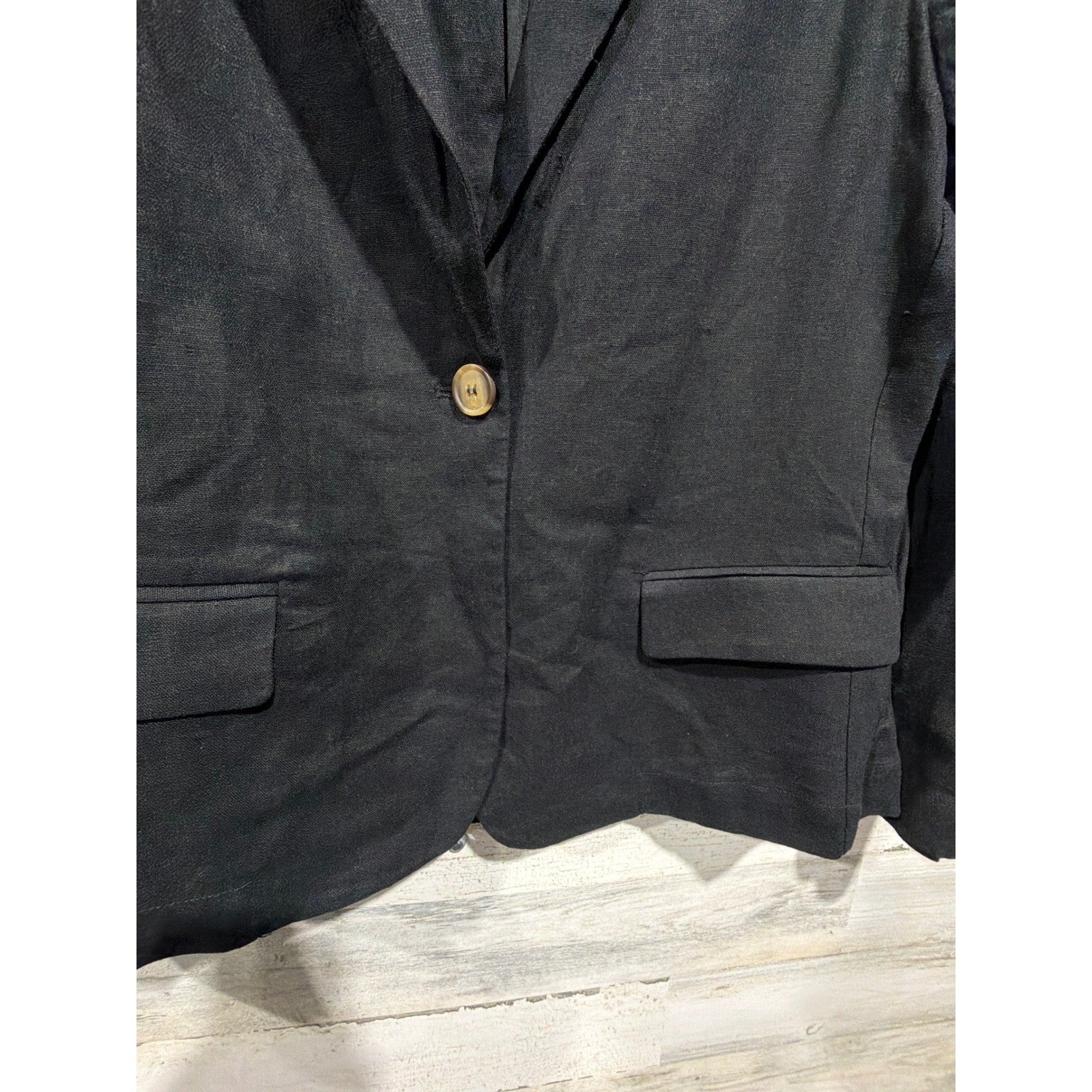 Love Tree Blazer Women Medium Black Linen Blend Single Button EUC2