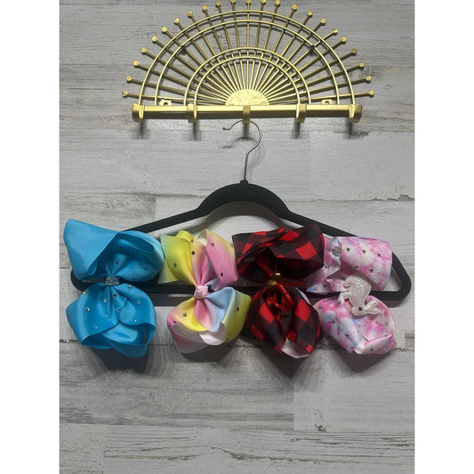 Large Hair Bows Girls Multicolor Rhinestone Buffalo Plaid Bunny EUC0