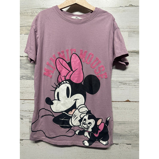 H&M Minnie Mouse Graphic Tee Girls Size 7-8 Purple Figaro Disney EUC0