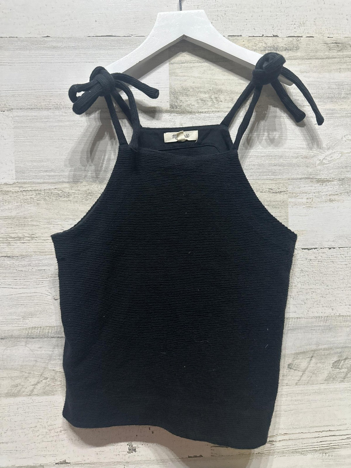 Madewell Tank Top Women's XS Black Tie Shoulder Textured Knit High Neck EUC0