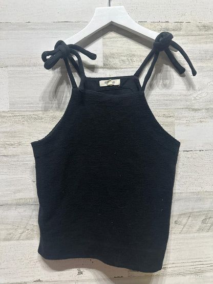 Madewell Tank Top Women's XS Black Tie Shoulder Textured Knit High Neck EUC0