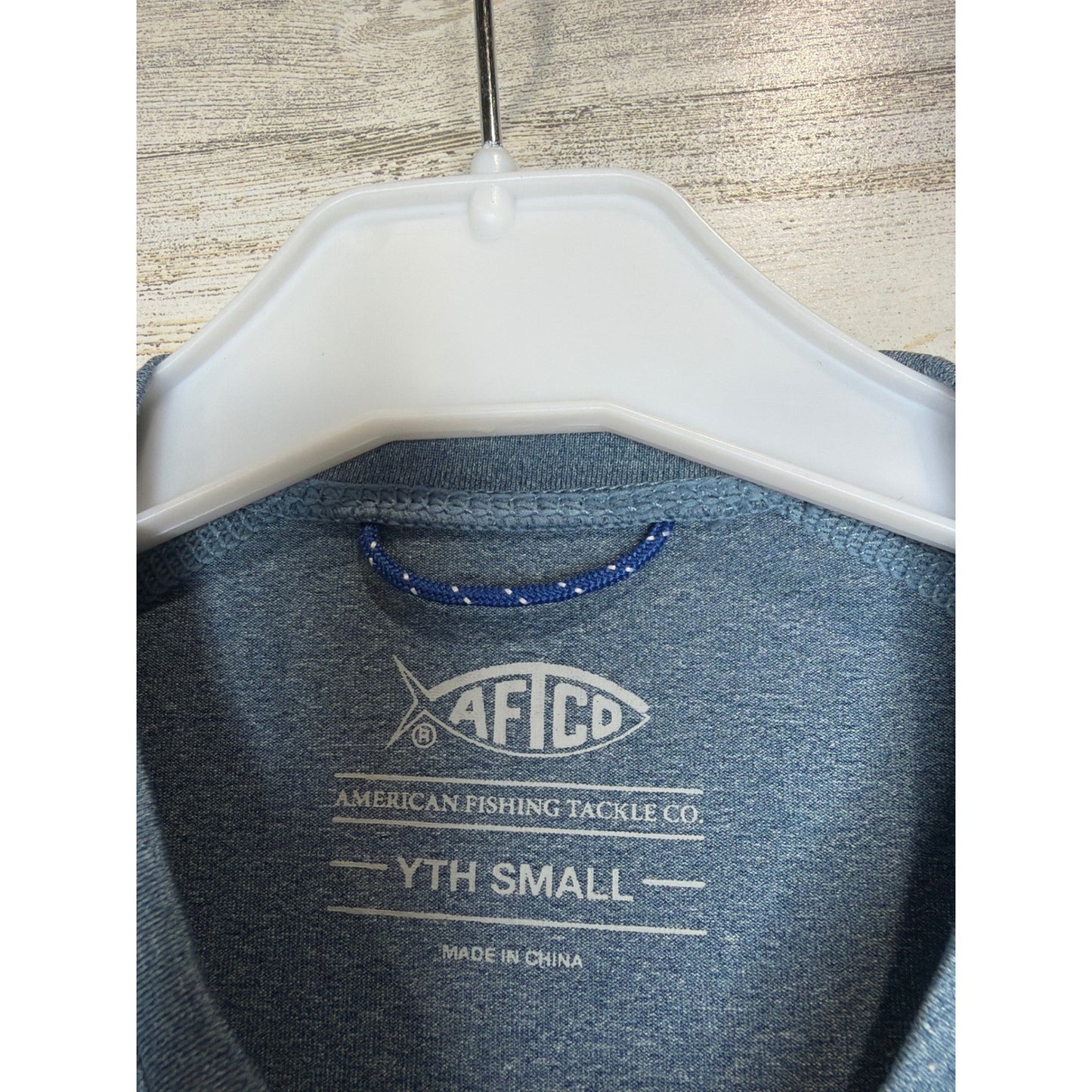 AFTCO AFTECH Shirt Kids Youth Small Blue Heathered LS Performance Fishing EUC2