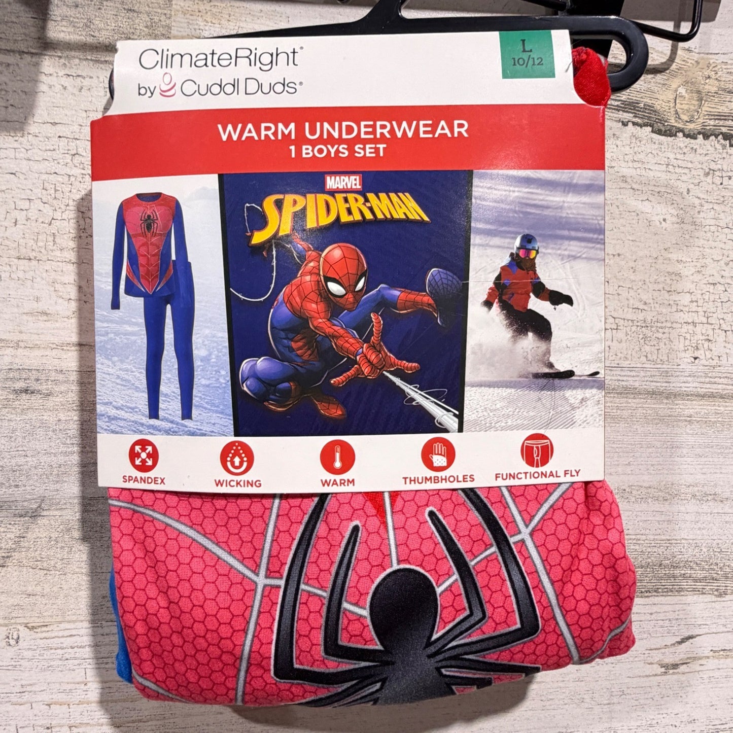 Climate Right Cuddl Duds Spider-Man Thermal Set Boys L 10/12 Blue Red Marvel NWT0