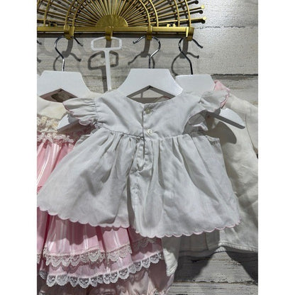 Vintage Dress Lot Girls 0-3M Pink White Lace Ruffle Floral Coquette *Flaws3