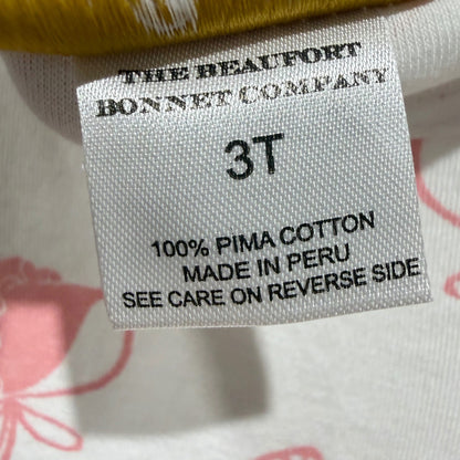 The Beaufort Bonnet Company Dress Girls 3T White Pink Bonnet Print *Flawed2