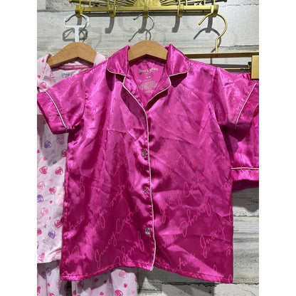 Juicy Couture Pajama Set Girls 4/5 Pink Heart Satin Y2K Inspired Loungewear EUC1