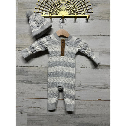 Hope & Henry Sweater Romper Boys 0-3M Gray Organic Cotton Cable Knit EUC0