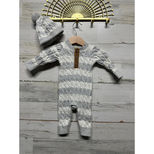 Hope & Henry Sweater Romper Boys 0-3M Gray Organic Cotton Cable Knit EUC0